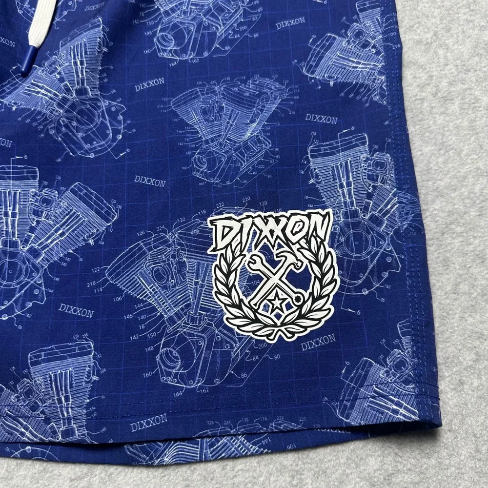 Dixxon Mens Blue Engine Blueprint Board Shorts Live To Ride Size 34